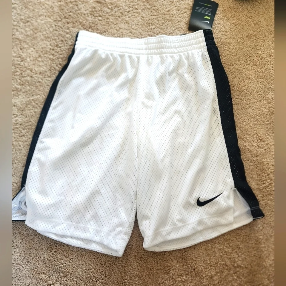 Nike Girls Athletic Shorts in White with Black Trim